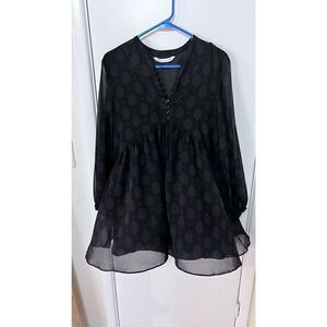 ZARA PRINTED BLACK CHIFFON SEMI SHEER DRESS WOMENS SIZE S